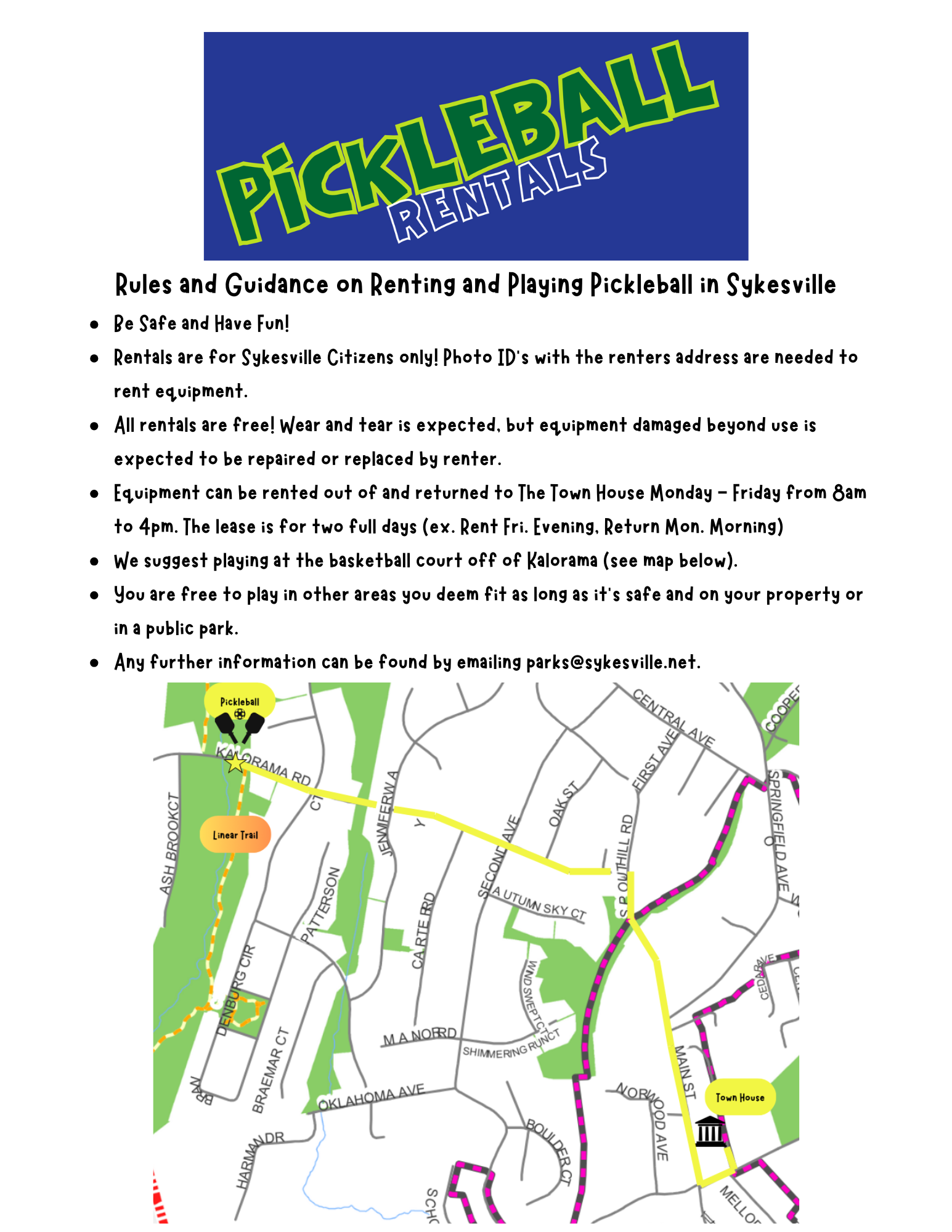 Rules and Guidance on Renting and Playing Pickleball in Sykesville